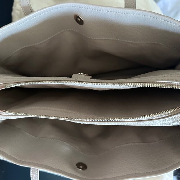 Quince Taupe Italian Leather Triple Compartment Work Tote EUC Org $169 - Picture 6 of 9